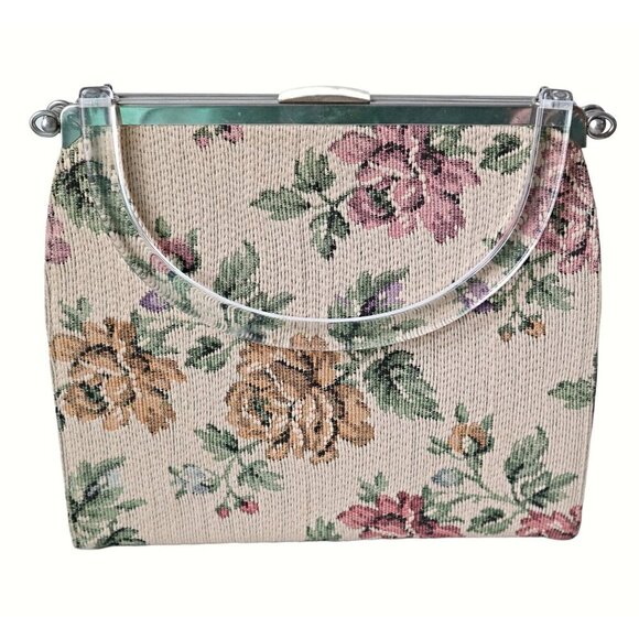 Vintage Mid Century Tapestry Kiss Purse Turns Into Evening Handbag 1950s Day Eve - Picture 1 of 8